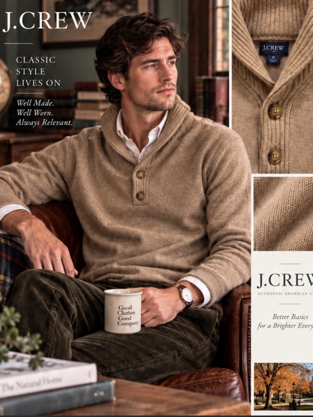J. Crew Men’s Shawl Collar Sweater Lambswool Preppy Medium